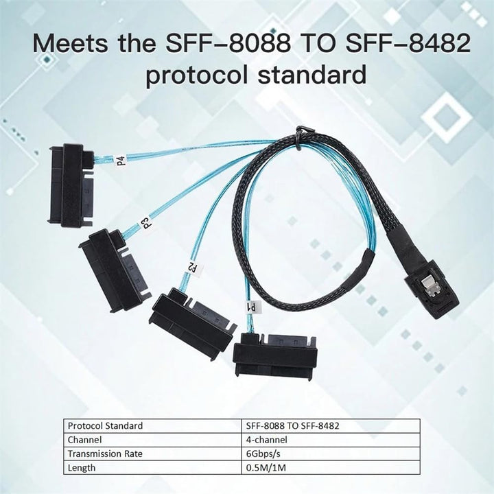 xiwai Interner 36-Pin-Mini-SAS-SFF-8087-Host auf 4 SFF-8482-Ziel-SAS-Festplatte und SATA-Stromkabel