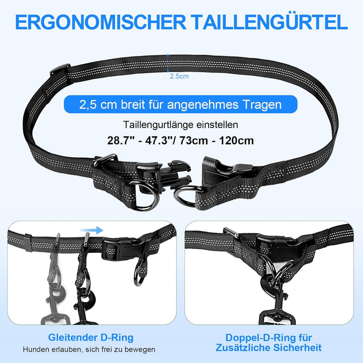 Philorn Joggingleine Hunde, Freihändig Laufleine für Hunde, Bauchgurt Hundeleine zum Joggen Laufen W
