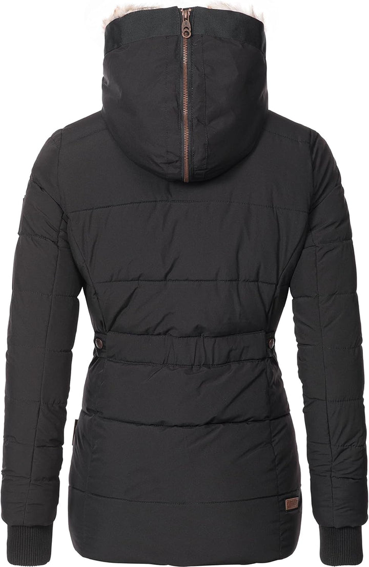 MARIKOO Damen Winterjacke warme Steppjacke mit Kunstfell Innenfutter Nekoo XS-3XL M Schwarz, M Schwa