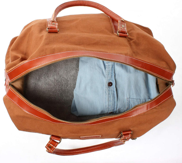 LECONI Weekender gross Canvas + Echt-Leder Retro Reisetasche Unisex Damen + Herren Sporttasche Reise