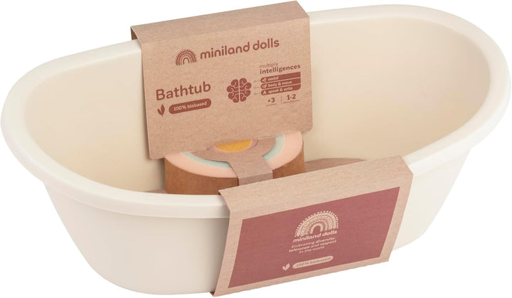Miniland Dolls Badewanne mit Regenbogen-Schwamm, 31100, Beige