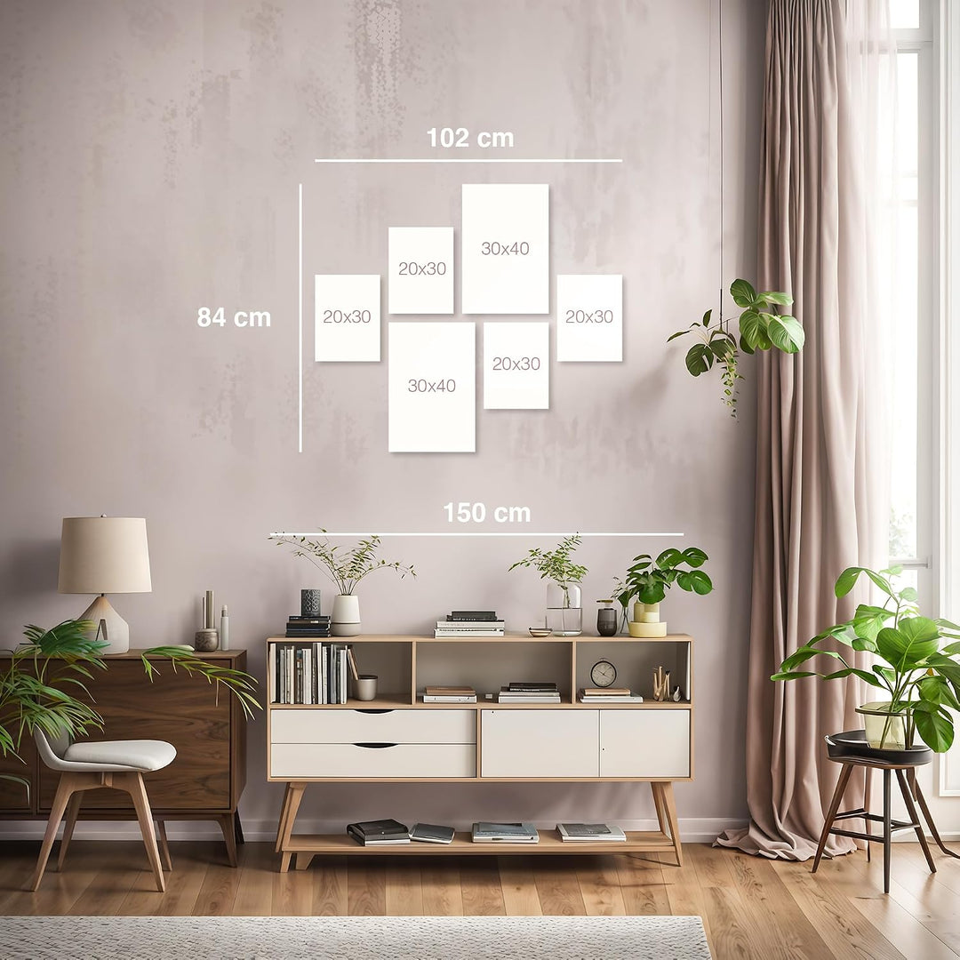 Novart Bilder Set - AUFHÄNGFERTIG - KEIN EXTRA RAHMEN BENÖTIGT - Grün Blätter Modern Boho Beige - Wo