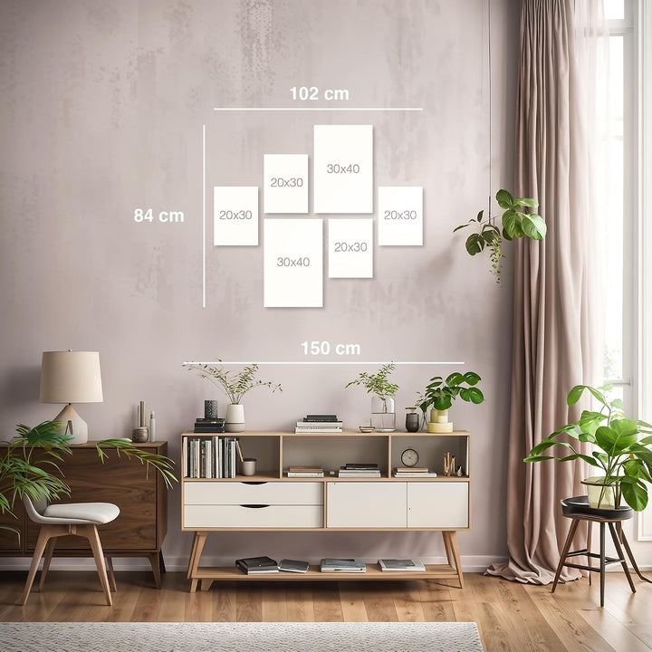 Novart Bilder Set - AUFHÄNGFERTIG - KEIN EXTRA RAHMEN BENÖTIGT - Grün Blätter Modern Boho Beige - Wo