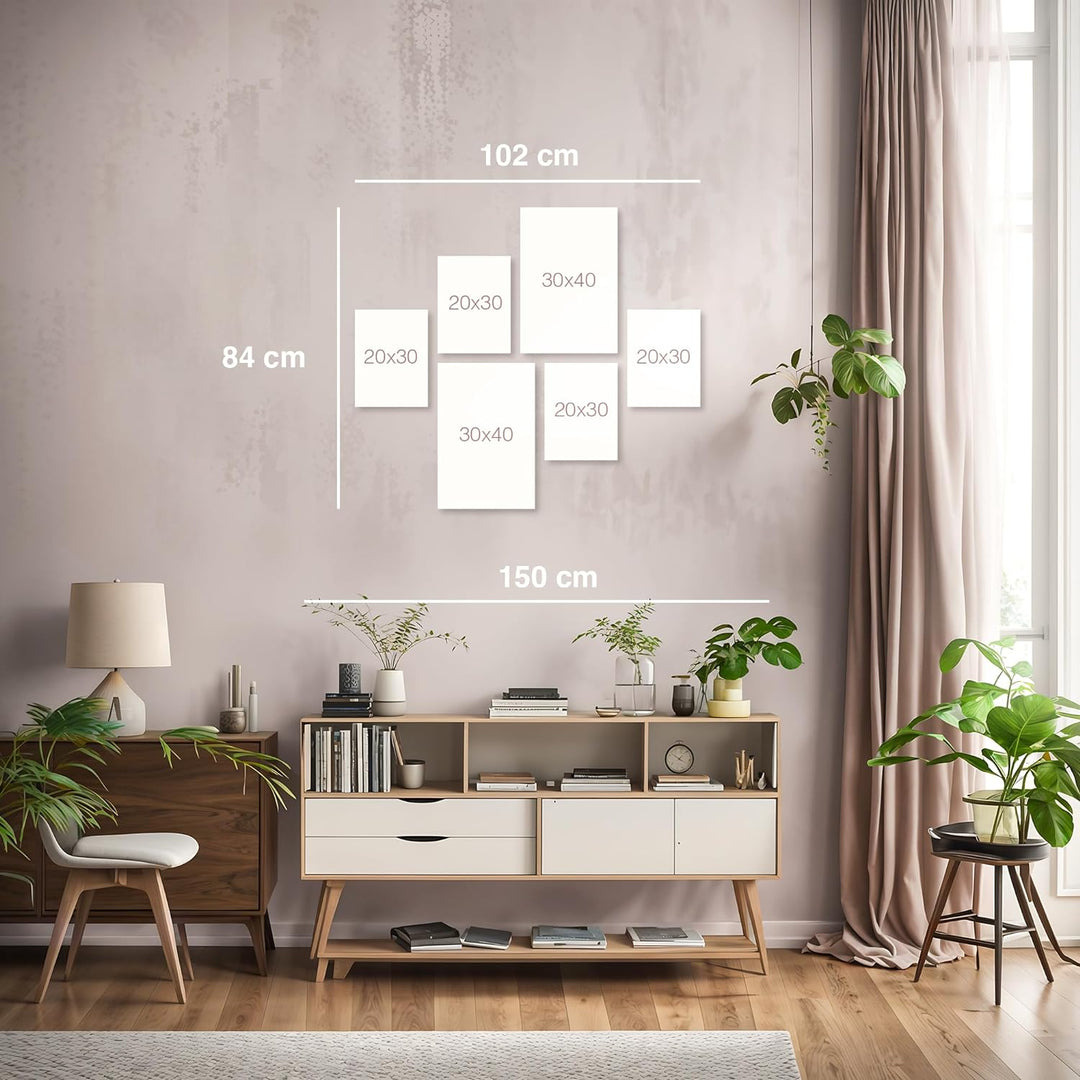 Novart Bilder Set - AUFHÄNGFERTIG - KEIN EXTRA RAHMEN BENÖTIGT - Grün Blätter Modern Boho Beige - Wo
