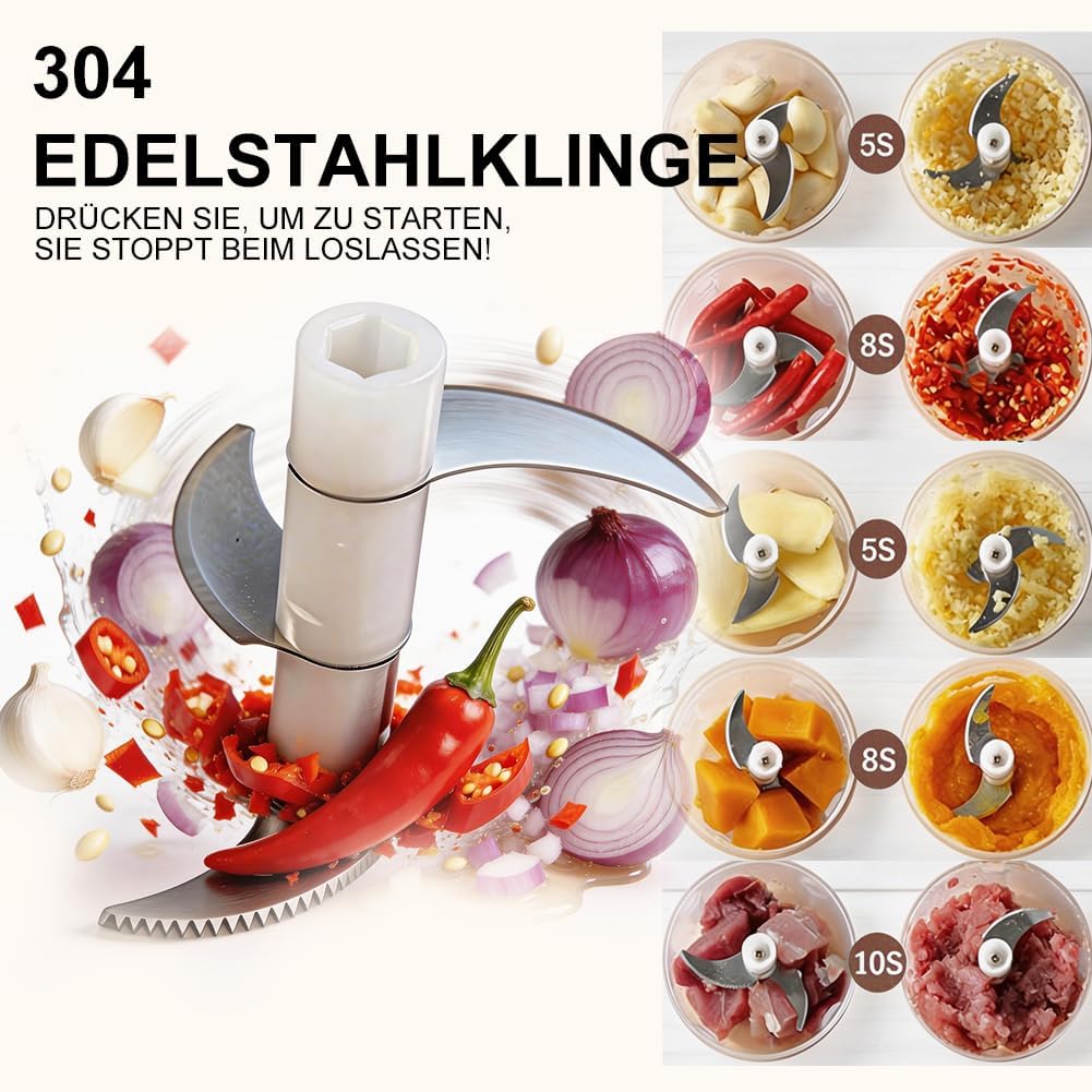 Elektrischer Küchenzerkleinerer, 350ml Zwiebel Zerkleinerer Elektrisch, USB-Aufladung, Kabelloser Ze
