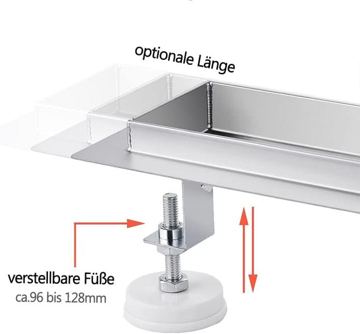 Duschrinne, doppelseitig, Siphon mit Geruchsstop und Haarsieb, befliesbar, Ablaufrinne aus Edelstahl