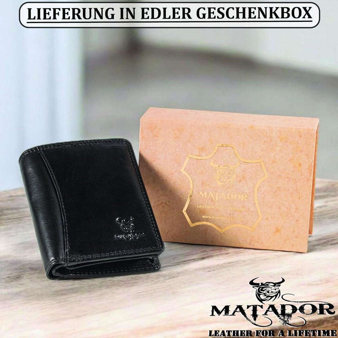 MATADOR Kleines RFID Blocker Portemonnaie Herren Klein Leder | Kleine Geldbörse Herren Slim Wallet m