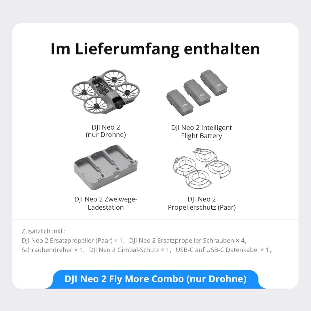 DJI Neo 2 Fly More Combo (nur Drohne), Start und Landung auf der Handfläche, Gestensteuerung, Active