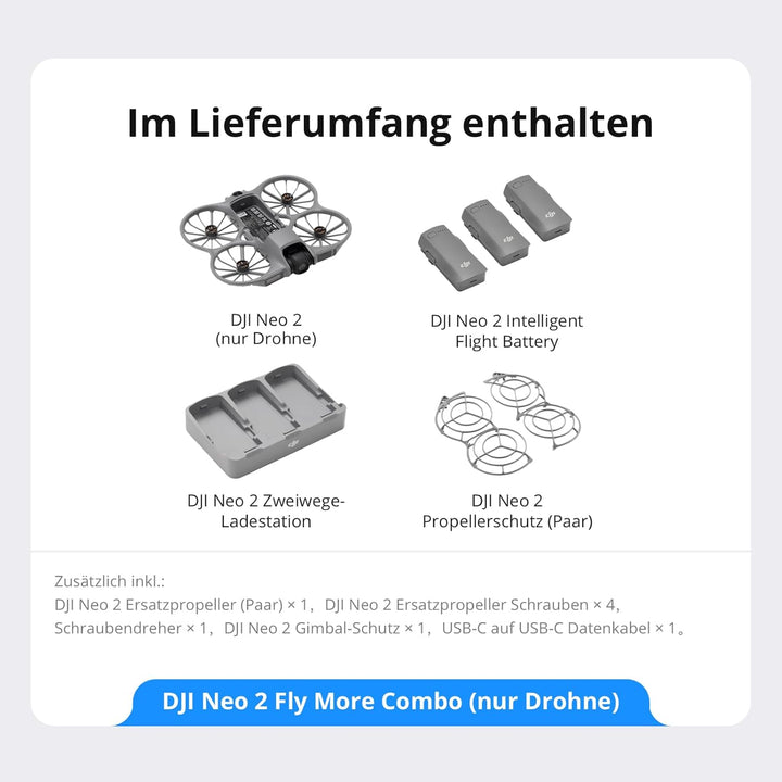 DJI Neo 2 Fly More Combo (nur Drohne), Start und Landung auf der Handfläche, Gestensteuerung, Active