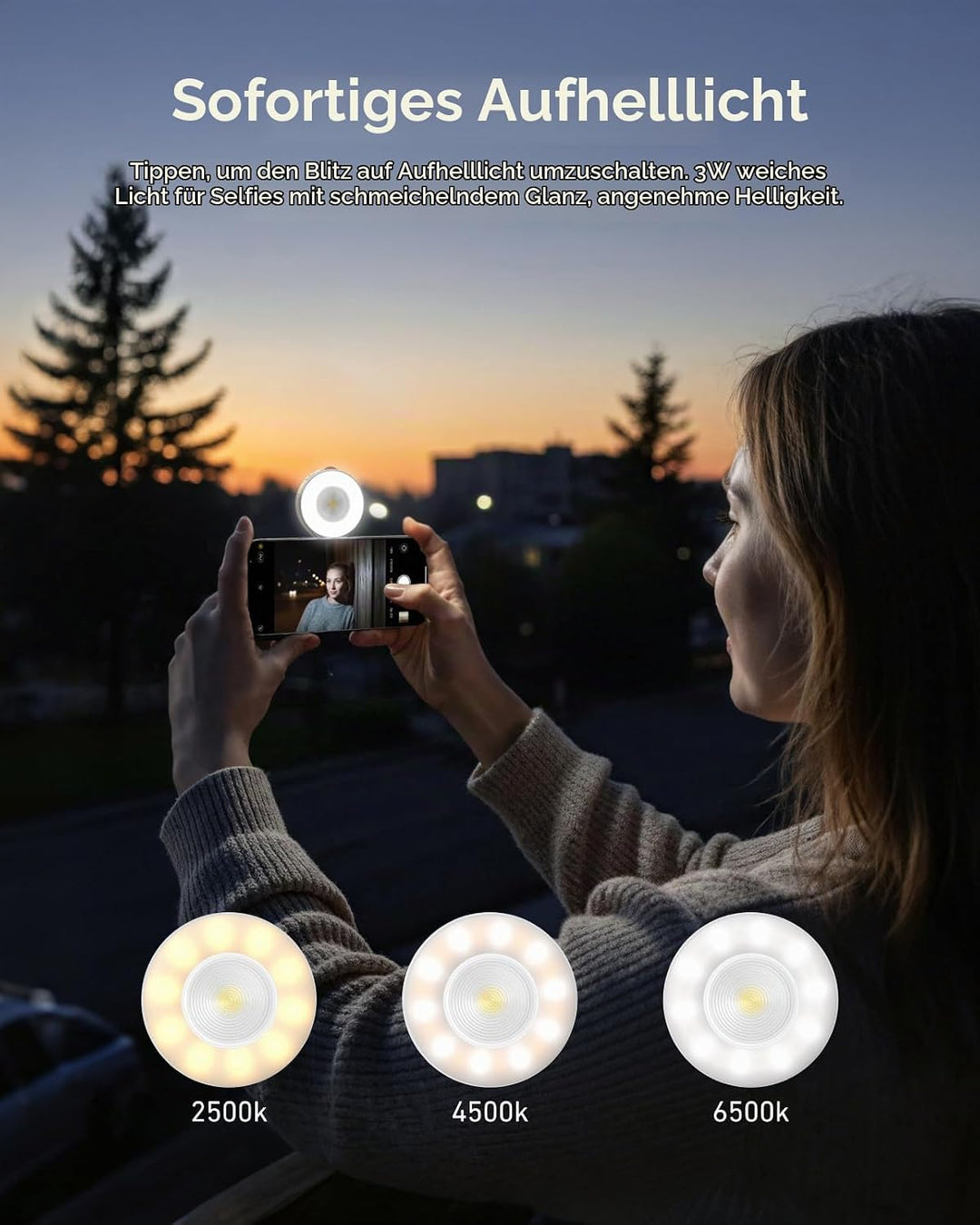 TELESIN 2-in-1 Magnetische Selfie- &amp; Blitzleuchte für iPhone, 5000 Lux MagSafe Ringlicht, 2500K–6500