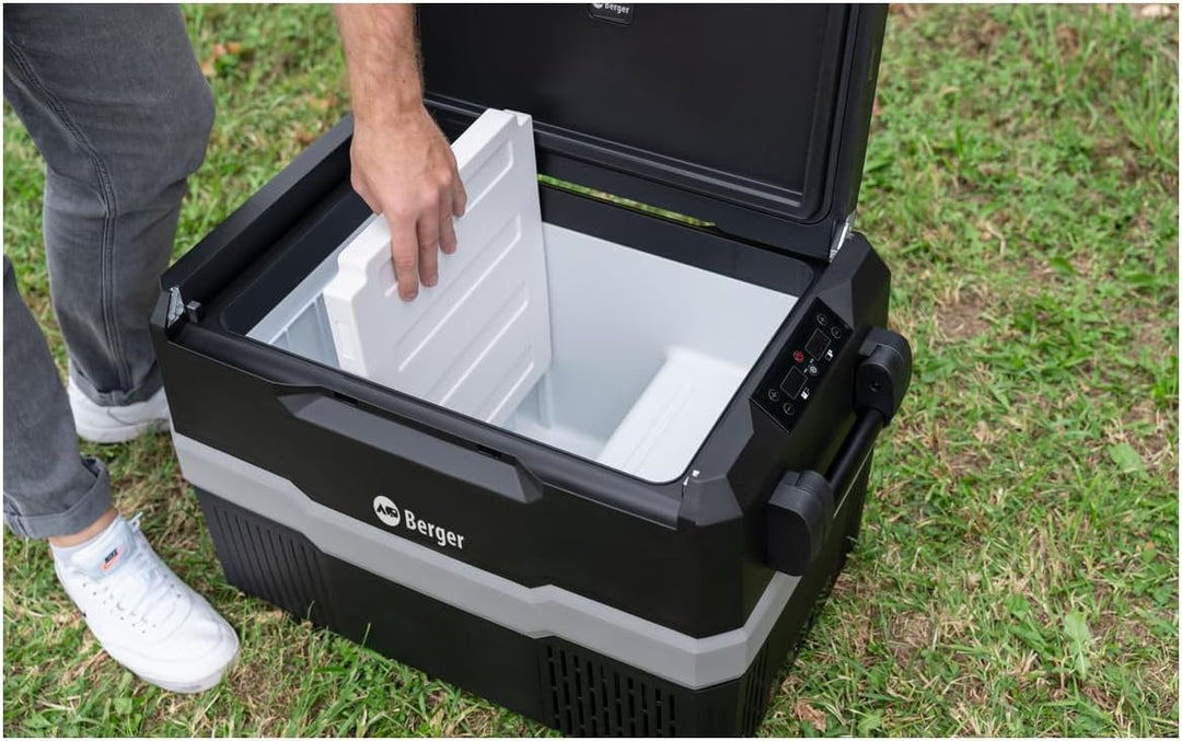 BERGER Tragbare Kompressor Kühlbox 12/24 V | Elektrische Kühlbox ideal für Camping mit Elektronische
