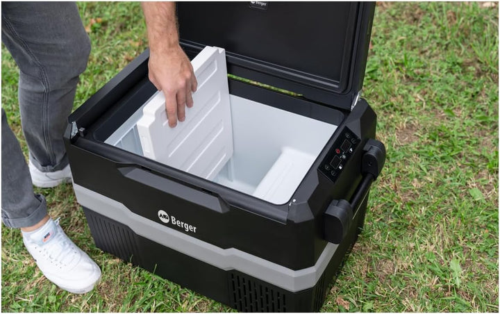 BERGER Tragbare Kompressor Kühlbox 12/24 V | Elektrische Kühlbox ideal für Camping mit Elektronische