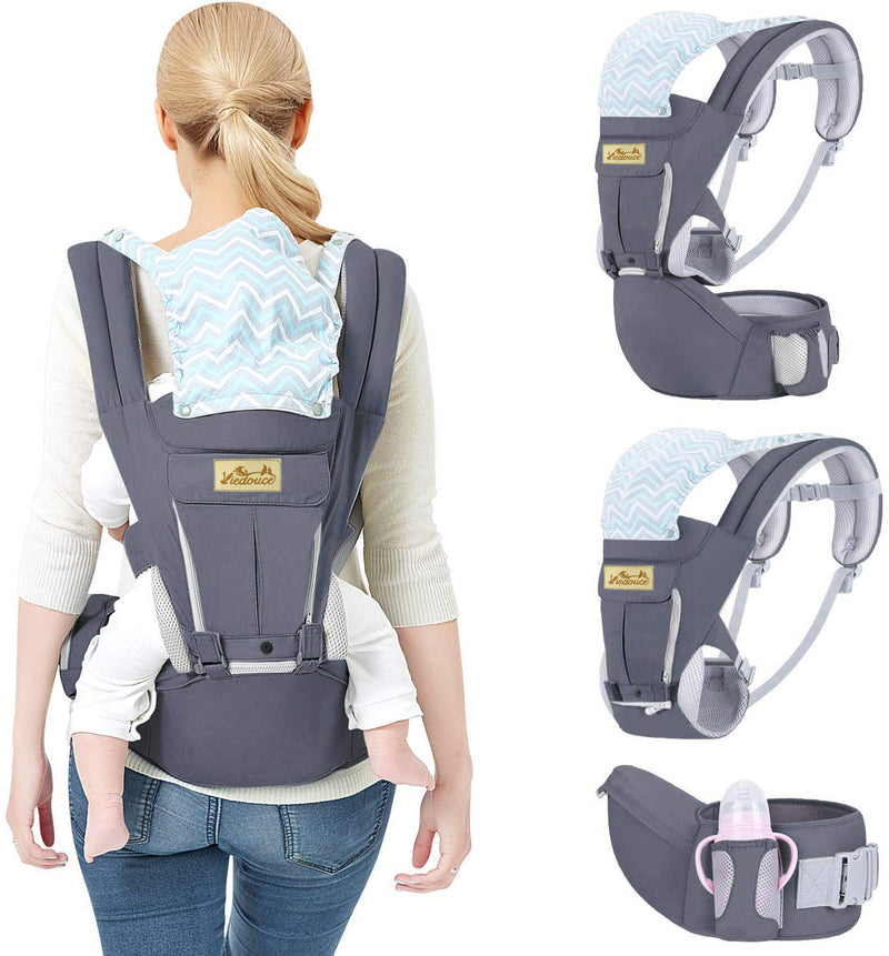 Viedouce Babytrage Ergonomische mit Hüftsitz/Reine Baumwolle Leicht und atmungsaktiv/Multiposition:D