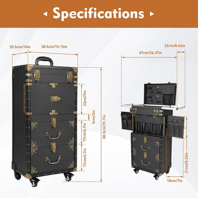 BAOCHADA Kosmetikkoffer Trolley Retro Make Up Koffer Rollbar&Abschliessbar, 4 Ebenen Schminkkoffer K