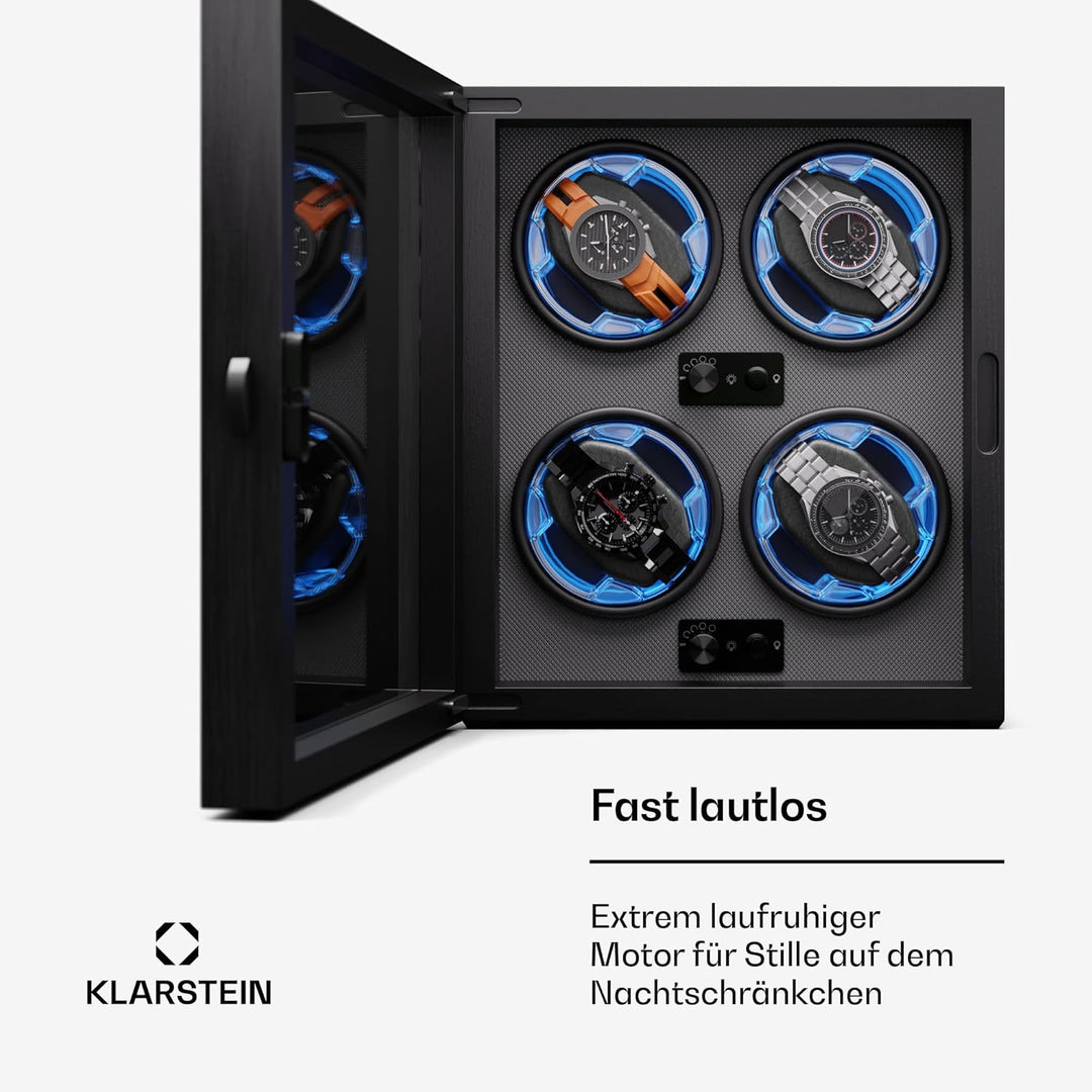 Klarstein Uhrenbeweger für Automatikuhren, Automatik-Uhrenbeweger für 4 Uhren mit Acryl-Tür, Automat