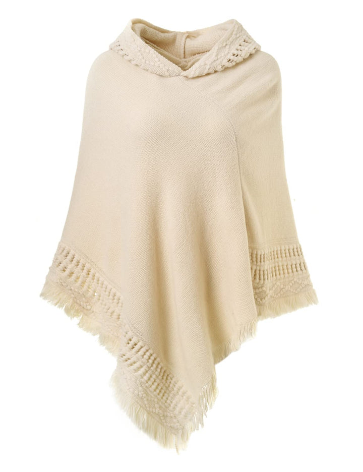 Ferand Damen Poncho mit Kapuze und gehäkeltem Cape mit Fransensaum für Herbst Winter Einheitsgrösse