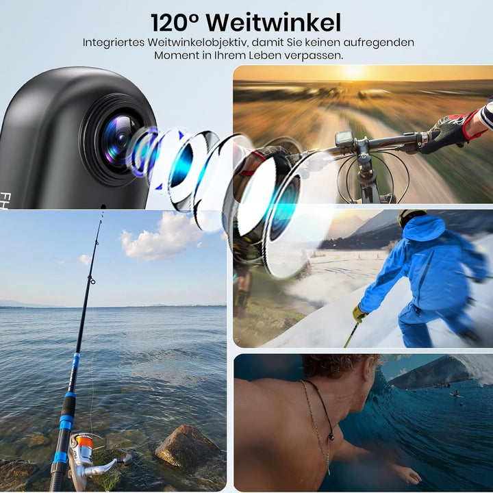Action Cam, Mini-Actionkamera, Bodycam 120°-Weitwinkel, wasserdicht bis 30 m, freihändige POV, 150 M