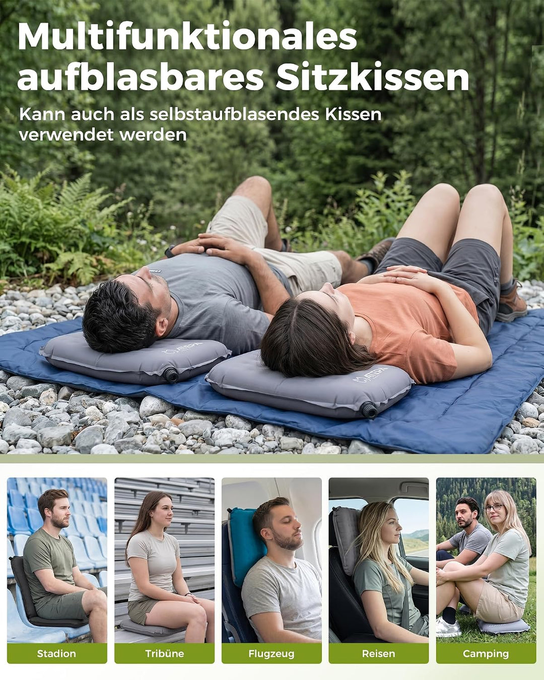 ATEPA Sitzkissen Outdoor, Faltbar Aufblasbar Stadion Flugzeug Unterwegs Camping Wander Bürostuhl Ult