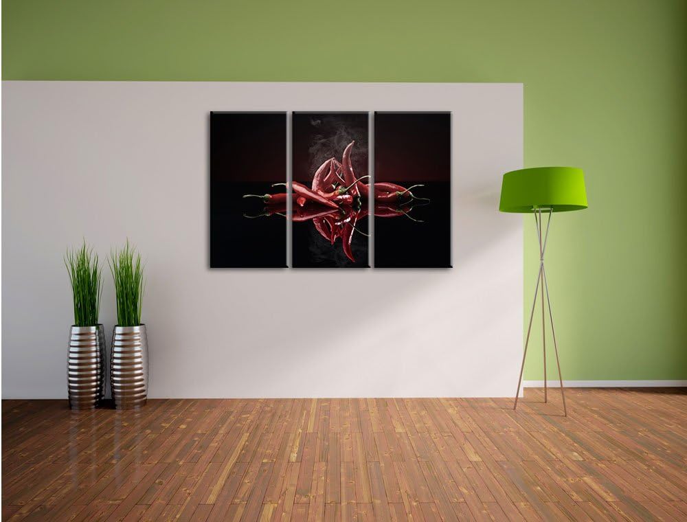 Pixxprint Feurige rote Chili-Schoten als Leinwandbild/Grösse: 3 Teilig (120x80) cm/Wandbild/Kunstdru