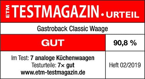 Gastroback 30102 Classic Waage, 2 kg mit Tara-Funktion, Küchenwaage, analog, mit Wiegeschale, Edelst