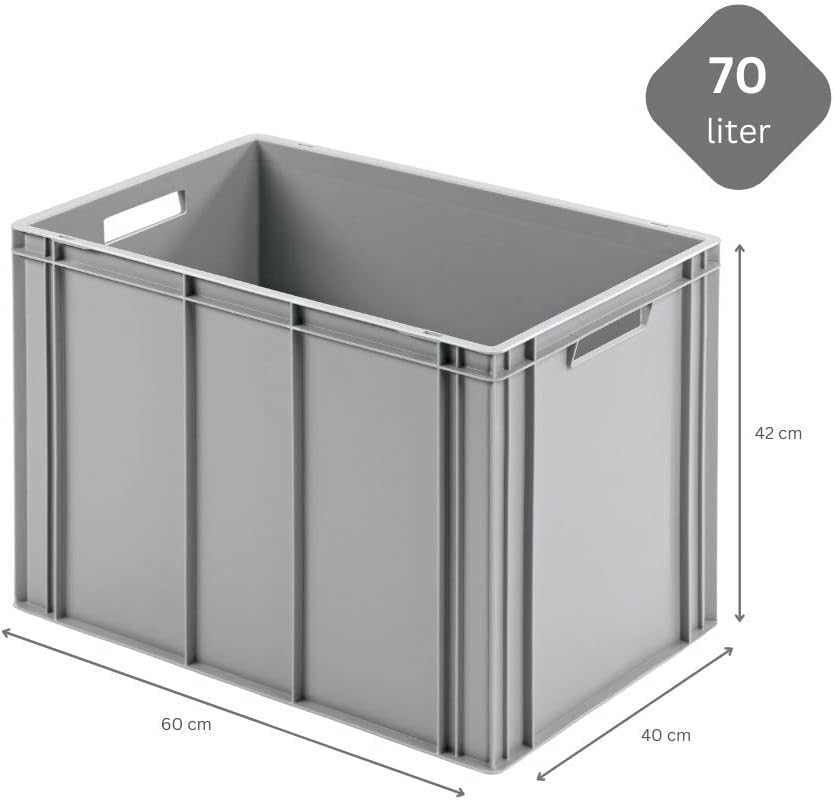 PROREGAL SuperSparSet 2x Eurobehälter mit offenem Griff & Scharnierdeckel | HxBxT 42x40x60cm | 70 Li