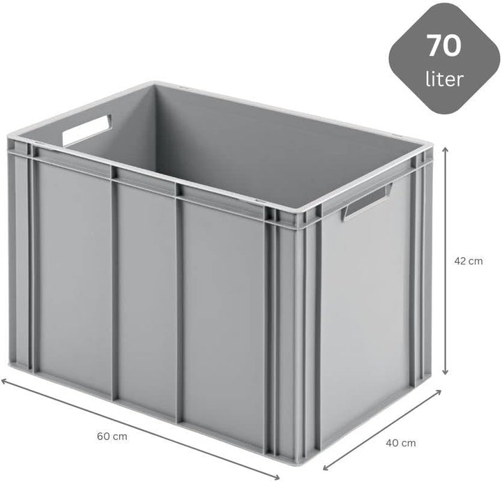 PROREGAL SuperSparSet 2x Eurobehälter mit offenem Griff & Scharnierdeckel | HxBxT 42x40x60cm | 70 Li