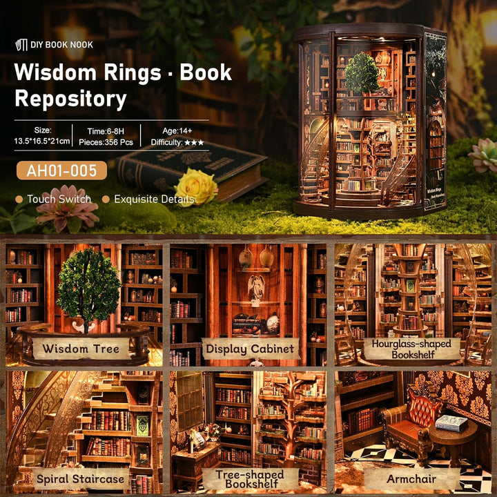 Book Nook Kit, DIY Miniatur Haus Puppenhaus Bausatz Bücherregal Deko für Jugendliche und Erwachsene（