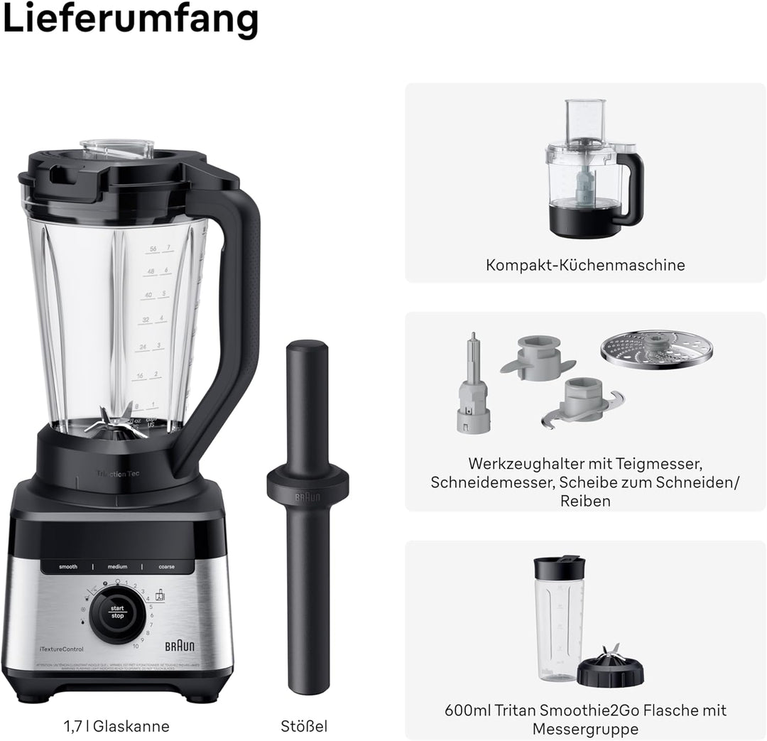 Braun PowerBlend 7 – Hochleistungs-Standmixer mit 30.000 U/min für cremige Smoothies, Shakes & Sauce