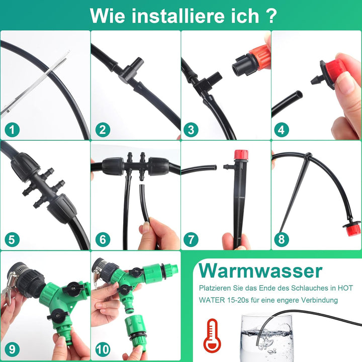 315PCS Bewässerung Garten Set 60+15M DIY Garten Bewässerungssystem Gartenbewässerung Pflanzen Bewäss