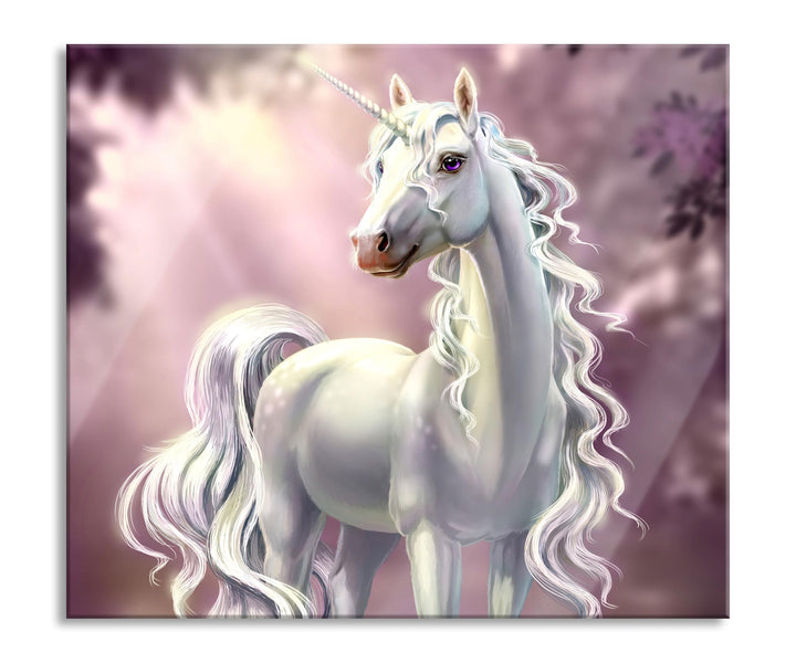 Pink äugiges Einhorn im rosa Märchenwald Herdabdeckplatte & Spritzschutz aus Echtglas | Für Herd-Koc