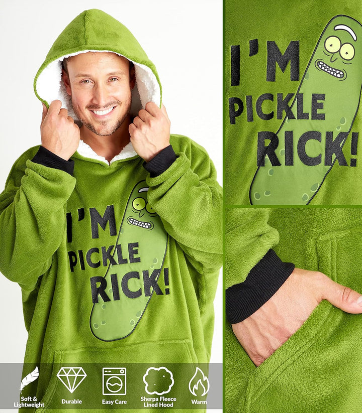 Rick and Morty Kapuzenpullover, Übergrosse Fleece Hoodie-Decke mit Ärmeln für Männer und Teenager- G