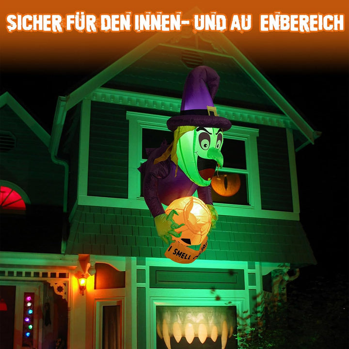 4,5 Ft Halloween deko Aufblasbar Hexe, Halloween deko Outdoor Fenster,Geisterhexen mit Kürbis-Bonbon
