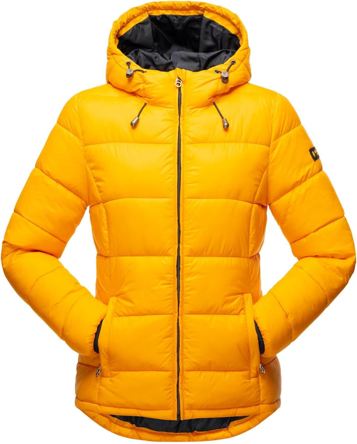 MARIKOO Damen Steppjacke gesteppte Winterjacke mit Kapuze B927 34 Gelb, 34 Gelb