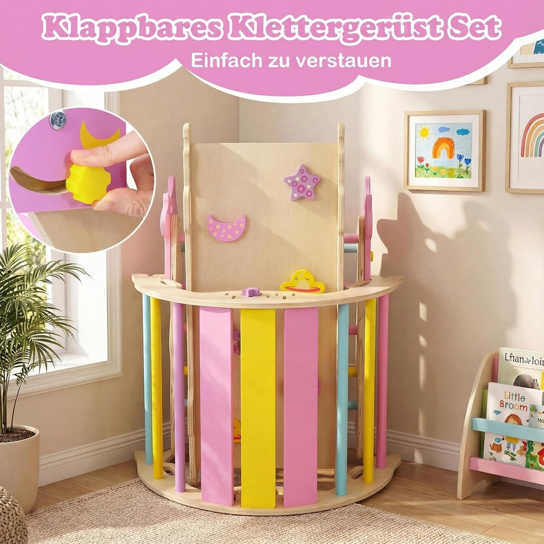 COSTWAY Klettergerüst Indoor 3er Set, klappabres Kletterdreieck mit Rutsche, Kletterbogen, Netz, ink