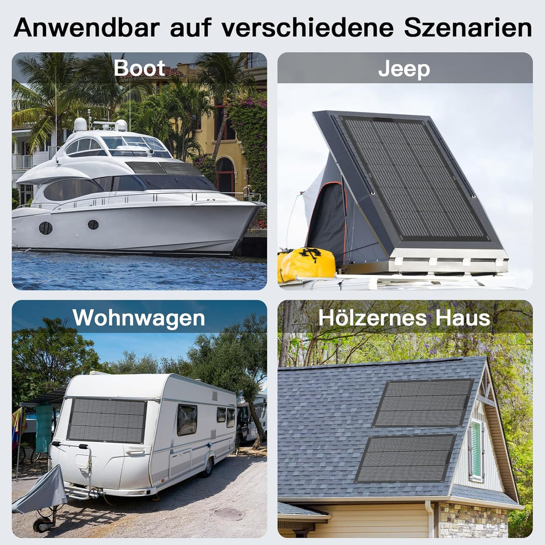 100W Flexibles Solarmodul, Leichtes ETFE Monokristallines 24V biegsames Solarpanel, IP68 Wasserdicht