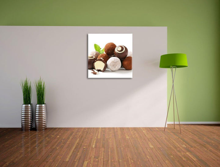 Edle Trüffelpralinen, Format: 70x70 auf Leinwand, XXL riesige Bilder fertig gerahmt mit Keilrahmen,