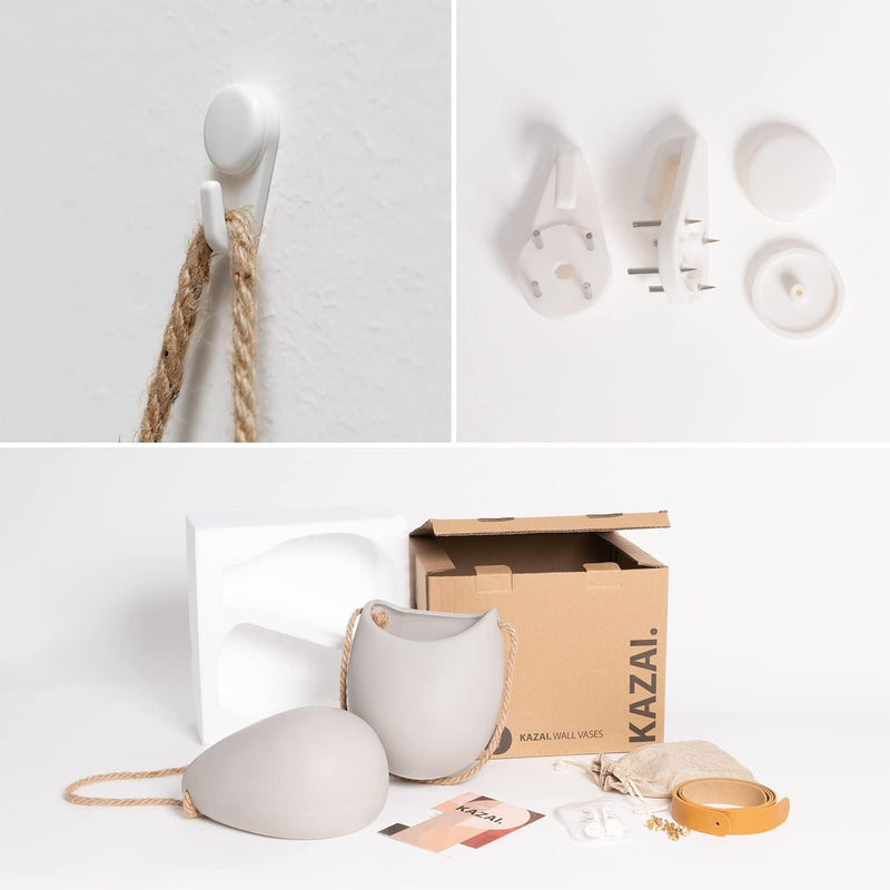 Kazai. Wandvasen -Ellie- | Hängende Keramik-Blumentöpfe 2-teilig | Wand-Deko für Zimmer, Balkon und