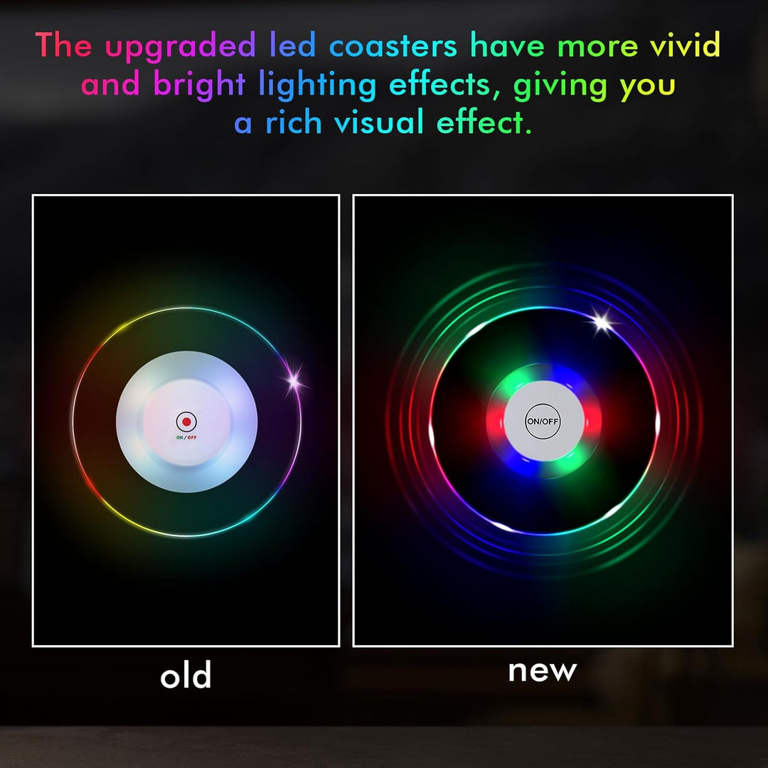 JIZZU Leuchtende Untersetzer Acryl, 6 Stück Bunt LED Untersetzer, Leuchtuntersetzer Bierdeckel, Leuc
