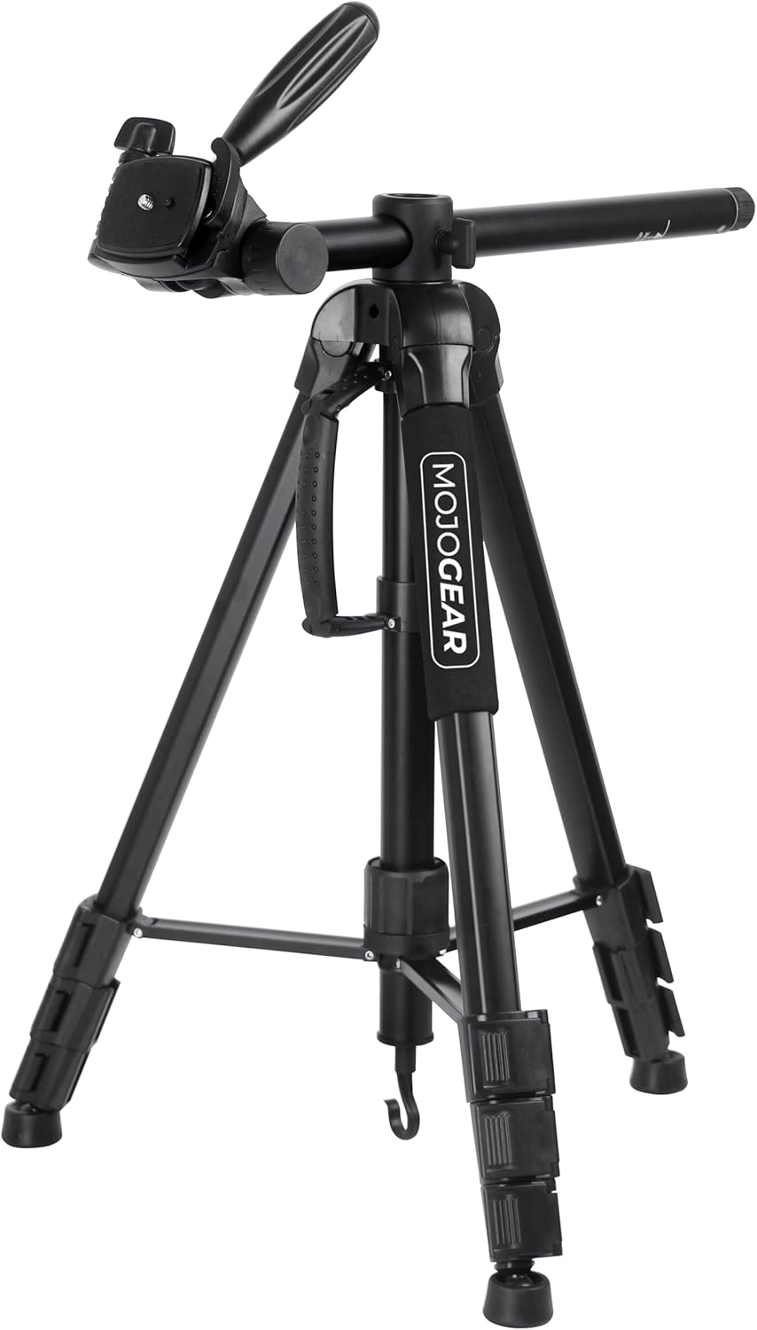 MOJOGEAR 179 cm 3-in-1-Stativ: Tripod, Einbeinstativ und horizontaler Arm für Top-Aufnahmen – mit Te