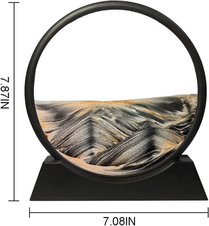 Fliessendes Sandgemälde, rundes Glas， Heim und Büro Desktop Schwarz 7 inch, Schwarz 7 inch