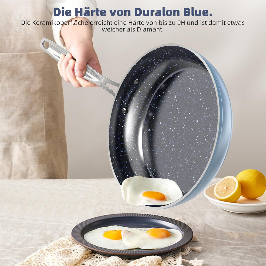 Nuwave Topfsets Pfannenset 12-Teilig Antihaft- Keramik von G10 Duralon Blue, Kochtöpfe mit Topfdecke