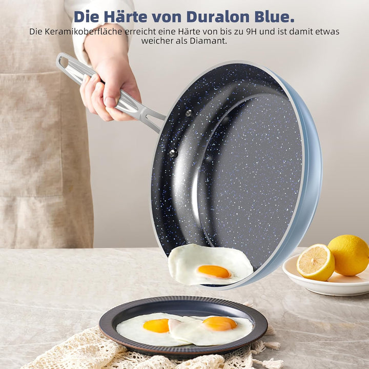 Nuwave Topfsets Pfannenset 12-Teilig Antihaft- Keramik von G10 Duralon Blue, Kochtöpfe mit Topfdecke