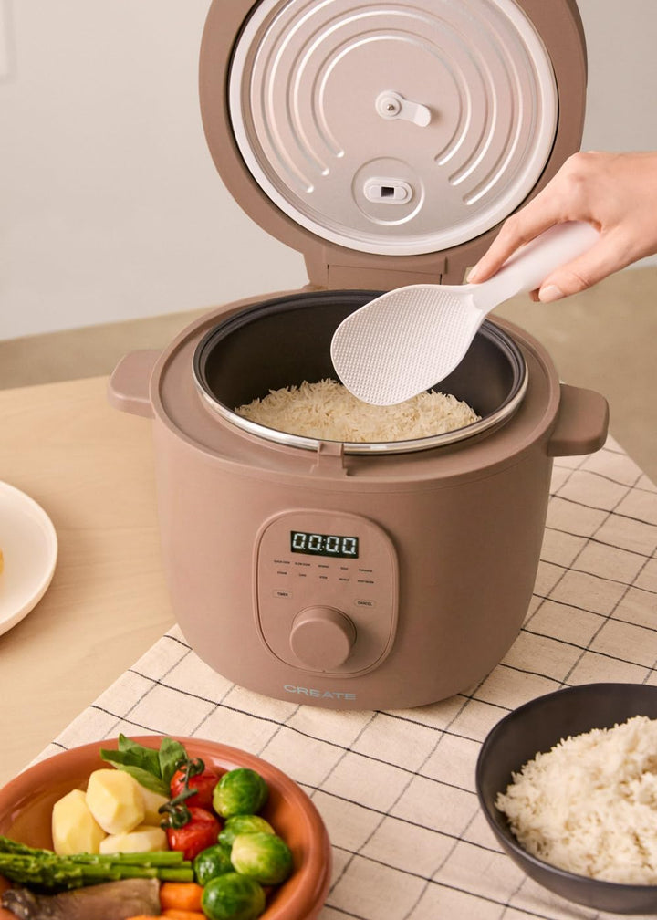 CREATE Rice Cooker Studio, elektrischer Reiskocher, 3 l, Mokka, programmierbar bis 24 Stunden, mit D