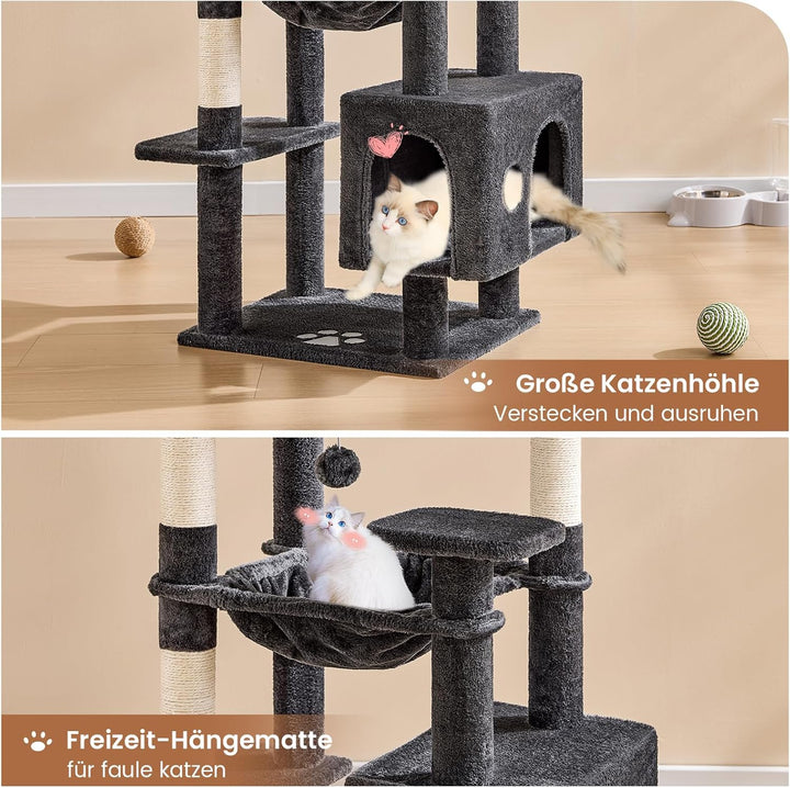 MSmask Kratzbaum gross, L Katzenbaum Stabil, Katzenkratzbaum mit 2 Plattformen, 2 Katzenhöhlen, Häng