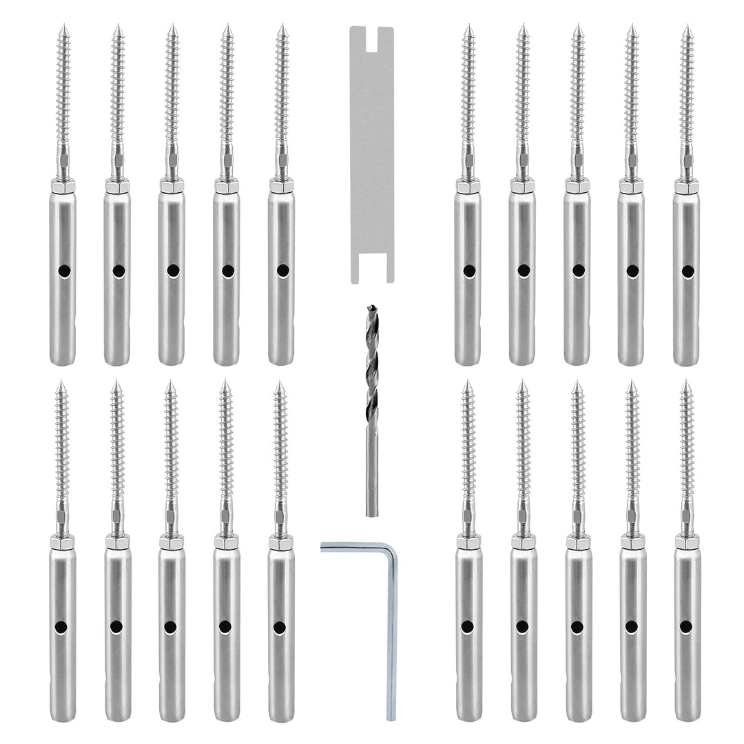 TooTaci 20 Stück T316 Edelstahl Seilspanner Spannschraube für 3mm Drahtseil,Edelstahl Spannschraube
