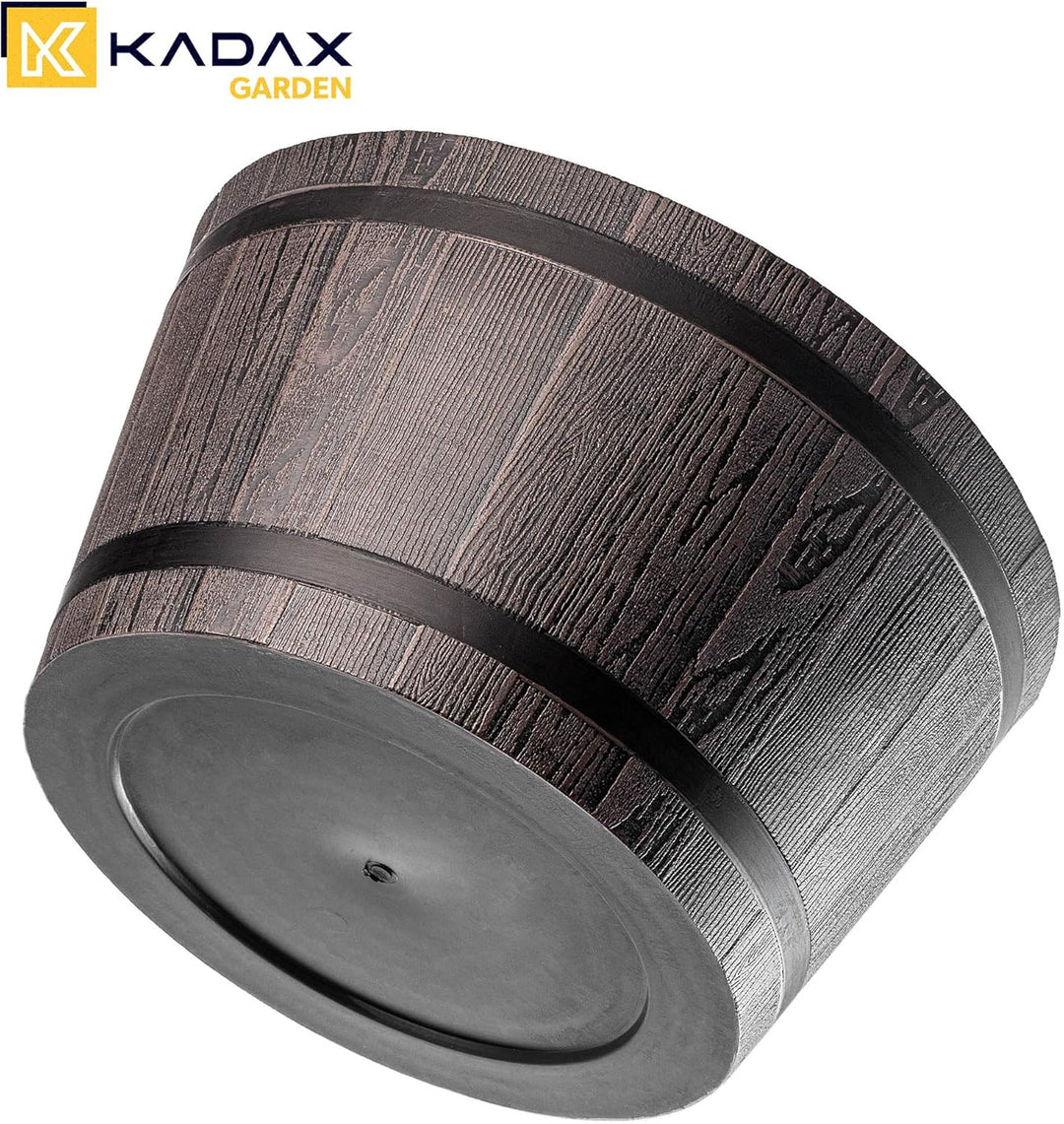 KADAX Pflanztopf im Holzfass-Design, ø 40cm, aus wetterfestem Kunststoff, für Garten, Terrasse & Bal