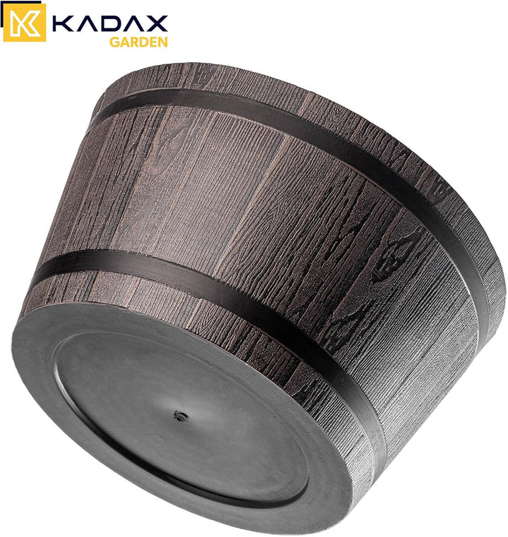 KADAX Pflanztopf im Holzfass-Design, ø 40cm, aus wetterfestem Kunststoff, für Garten, Terrasse & Bal