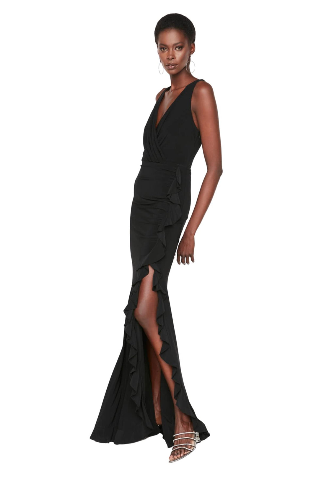 TRENDYOL Damen Women Knit Evening Dress Glam Maxi Mermaid Regular Fit Strick Abendkleid 36 Schwarz,