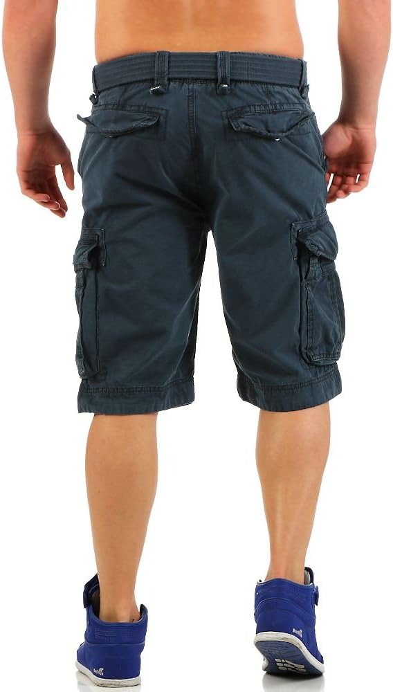 JET LAG Herren Baumwoll Cargo Shorts Take Off 8 Knielang Canvas-Gürtel 31 Navy, 31 Navy