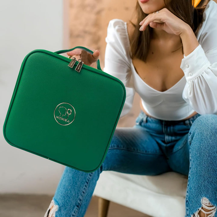 MOMIRA Reise-Makeup Tasche Kosmetiktasche mit beleuchtetem Spiegel, Einstellbarer Helligkeit in 3 Fa